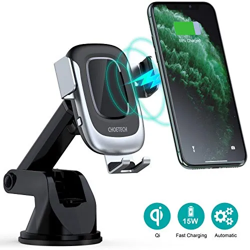 CHOETECH Caricatore Wireless Auto, 15W/ 10W/ 7,5W Bloccaggio Automatico con Ricarica Rapida Wireless Auto Vento Supporto Telefono per iPhone 11/SE/XS/XR/8 Plus, Galaxy S20/S10/S9/S8, Huawei P30 PRO