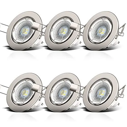 Faretti LED da incasso orientabili e dimmerabili, include lampadine GU10 da 5,5W, diametro foro 68mm, set di 6, faretti da interno, corpo metallo color nickel opaco, 230V, IP23