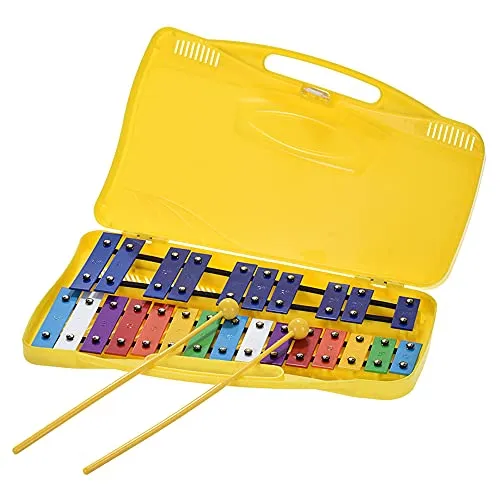 Btuty 25 Notes Glockenspiel Xilofono Clavicordo in Alluminio Percussioni Rhythm Musical Strumento Didattico con 2 Mallets Custodia Palmare (giallo)