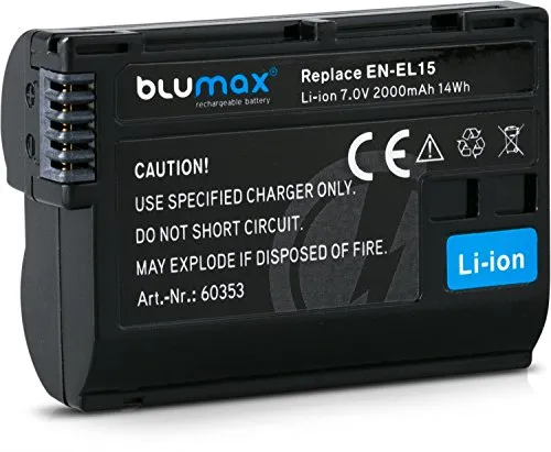 Blumax - Batteria sostitutiva per Nikon EN-EL15 EN-EL15a, 2000 mAh, compatibile con DSLR D7200 D750 D500 D7000 D800 D810 D810e D600 D610 D7100 D850 D7500