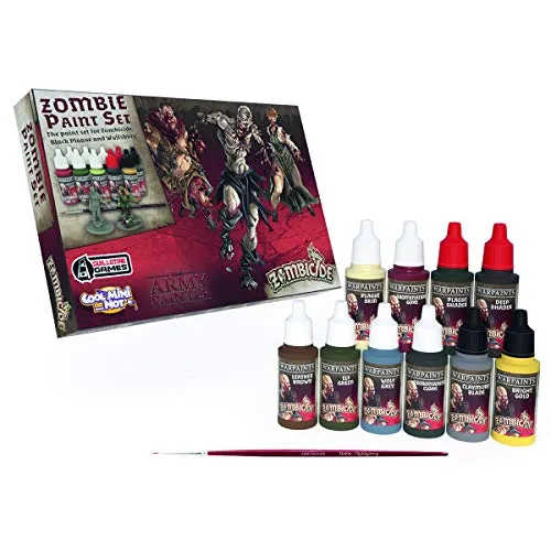 The Army Painter | Zombicide | Black Plague Paint Set | 10 colori acrilici, 1 pennello Starter Brush | Zombicide Cool Mini Or Not | Pittura per modelli in miniatura