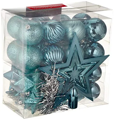 WeRChristmas - Set di decorazioni natalizie, 42 pezzi tra cui palline, punta per albero di Natale e ghirlanda turchese blu