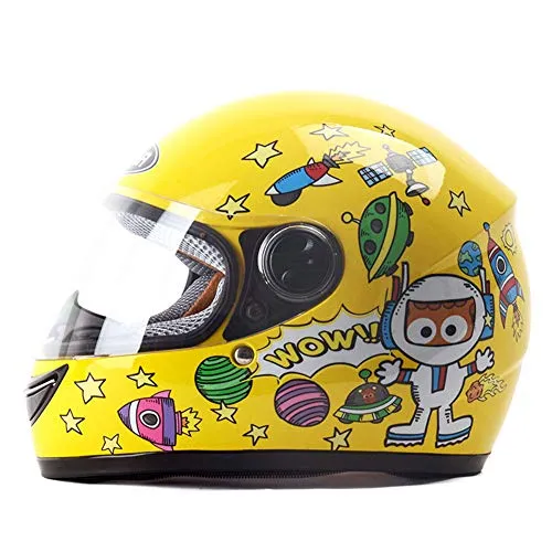 HLeoz Casco da Moto per Bambini, Quattro Stagioni Casco Integrale Casco Invernale per Bambini con Visiera Parasole e Bavaglini Caldi per Bambini da 3-8 Anni,Giallo