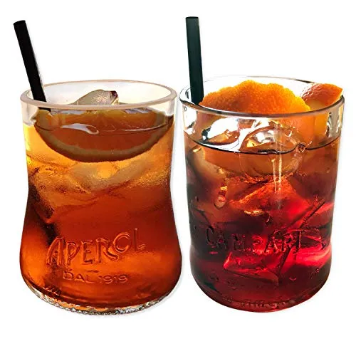 Glass MaDe - Set Aperitivo Cocktail - Quattro (4) Bicchieri Artigianali da 400ml in Vetro da Cocktail Campari Aperol