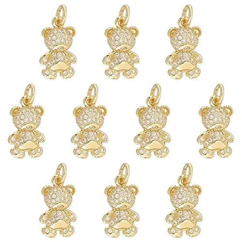 SUNNYCLUE 1Scatola 10 Pezzi Ciondoli Orsetto Ciondolo Orsetti Gommosi Ciondolo Ottone Placcato Oro 18K Micro Pavimenta Cubic Zirconia Ciondolo Animale Ciondolo Animale per Creazione di Gioielli Collan