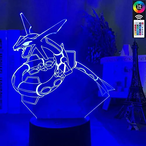 Lampada da illusione 3D Luce notturna a LED Figura di Rayquaza per il cambio di colore della camera da letto dei bambini Gioco da tavolo USB Pokemon Go Rayquaza