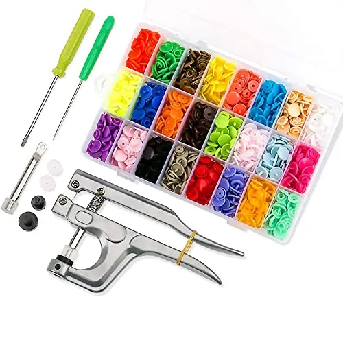 Bottoni a Pressione, Queta 360 Pulsante Scatto Automatici in Plastica Snap Pulsanti Plastica Kit Scrapbook Fai da te Cucito Panno Pannolini Baby Bavaglini Pulsanti(24 Colori, Pinza per T3, T5, T6)