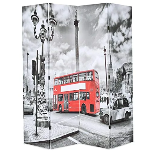vidaXL Paravento Pieghevole 160x170 cm Stampa Bus Londra Bianco e Nero Separè
