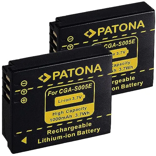 PATONA 2x Batteria CGA-S005 Compatibile con Panasonic Lumix DMC-FX3 FX07 DMC-FX50 DMC-LX2