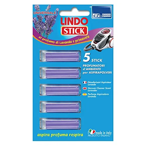 PARODI & PARODI- Lindo Stick Deodorante per Aspirapolvere, Profumatore per Ambienti in Tessuto, Deodoranti per Aspirapolveri con e senza Sacchetto, Profumazione Lavanda, 5 Pezzi