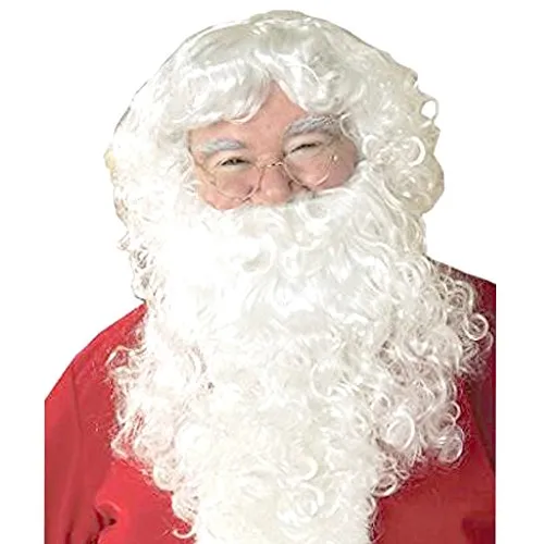 TopWigy Set Barba e Parrucca di Babbo Natale, Barba di Babbo Natale Barba di Capelli Bianchi Capelli Interessante Ricci per il Giorno di Natale o il Cosplay