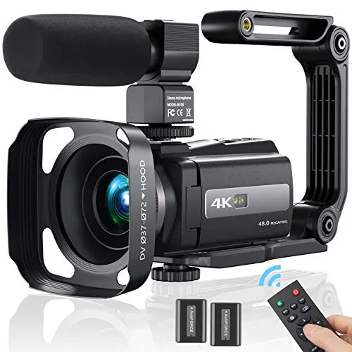 Videocamera 4K, MELCAM Videocamera WiFi 48MP 30FPS, Camcorder YouTube Vlogging IR Visione Notturna 3.0" IPS Touchscreen 16X Zoom Digital Webcam, con Microfono Telecomando 2 Batterie