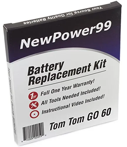 NewPower99 - Kit batteria per TomTom GO 60 Series (GO 60, GO 60S, GO 61) GPS con istruzioni video, strumenti speciali e batteria a lunga durata