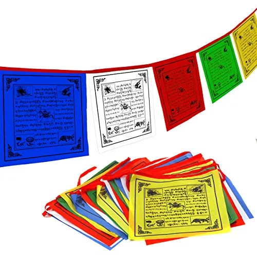 Anley Tibet Bandiera da Preghiera Buddhista - Cinque Elementi Tradizionali - Vento Orizzontale Design Cavallo (10"x 10") - 25 Bandiere e 23 Piedi