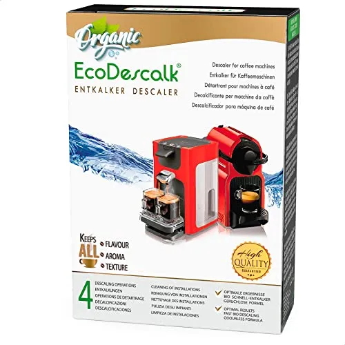 EcoDescalk Biologico in Polvere, 4 Sacchetti. Decalcificante 100% Naturale. Detergente per Macchine da caffè. Tutte Le Marche. 4 Decalcificazioni.