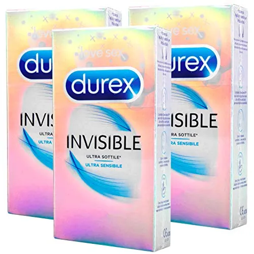 Durex Invisible Ultra Sottile e Sensibile | 3 Confezioni da 12 Pz | 36 Profilattici