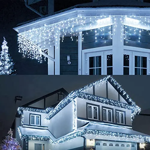 LIGHTNUM - Catena luminosa per esterni, 9 m, 240 LED, luce bianca fredda, con spina, IP44, impermeabile, 8 modalità, per esterni, decorazione per finestre, giardino, balcone