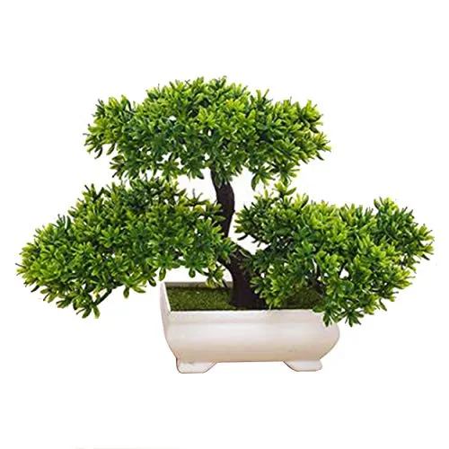 Flikool Mini Pino Albero Artificiale con Pot Fiore Artificiale con Vaso Piante Artificiali Simulazione Finto Faux Turf Bonsai Artificiale Ornamenti Decorazioni - Verde