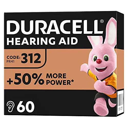 Duracell - 312 Marrone, Batterie per Apparecchi Acustici con Easy Tab, confezione da 60