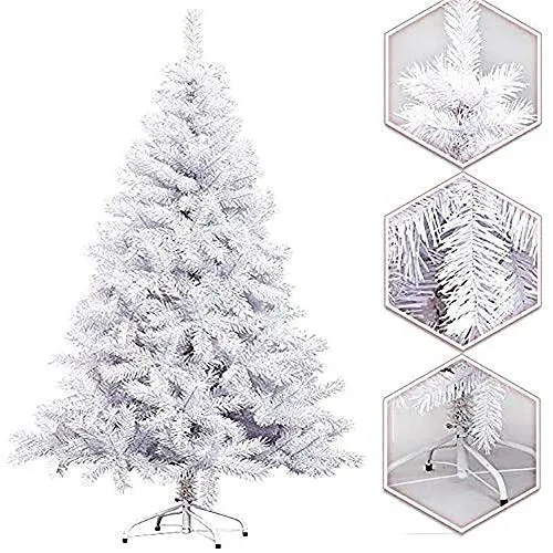 Arcoiris® Albero di Natale Artificiale Agrifoglio, Verde Naturale, Materiale in PVC, Supporto in Metallo (180 CM, Albero di Natale Bianco)