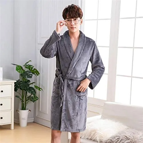Inverno Uomo Flanella Abbigliamento per la casa Kimono Robe Gown Comodo Mantenere Caldo Indumenti da Notte Pigiami Casual Intimo Accappatoio Accappatoio -Gray-3XL