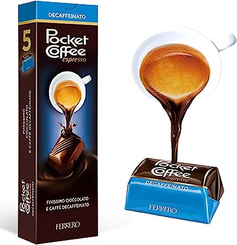 12 x POCKET COFFEE ESPRESSO DECAFFEINATO 5 CIOCCOLATINI PRALINE CAFFE' LIQUIDO