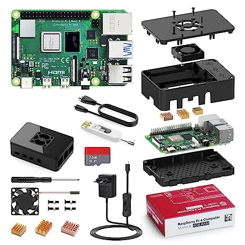 Bqeel Kit Raspberry Pi 4 Model B da 4GB RAM+32GB, RPi Barebone con Accessori 1 Cavo HDMI, Alimentatore 5.1V 3A con Interruttore ecc (Kit RPi 4GB+32GB)