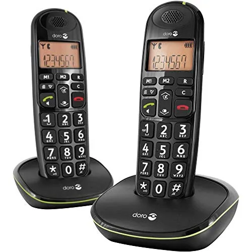 Doro PhoneEasy 100w Duo Telefono Cordless con ricevitore aggiuntivo (Base di Ricarica, Vivavoce), Nero