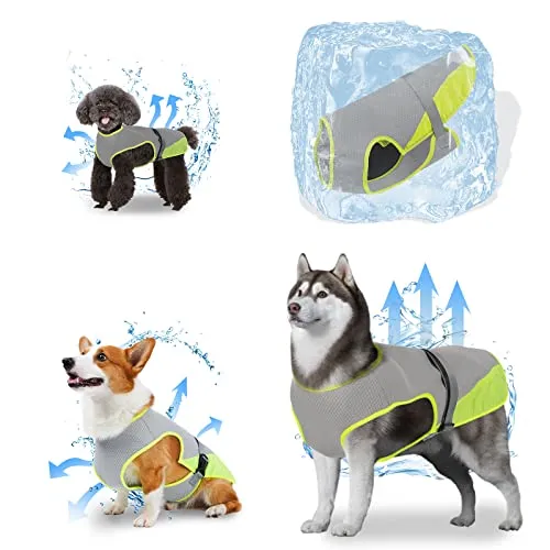 oUUoNNo Gilet rinfrescante per cani, gilet rinfrescante per cani, gilet per ghiaccio in rete traspirante con cinghie regolabili per cani di piccola taglia media e grande (grande, grigio)