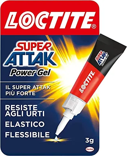 Loctite Super Attak Power Flex, Colla liquida trasparente e istantanea per materiali flessibili, Super colla resistente in formula gel, Colla per scarpe, pelle, gomma e cuoio, 1x3g