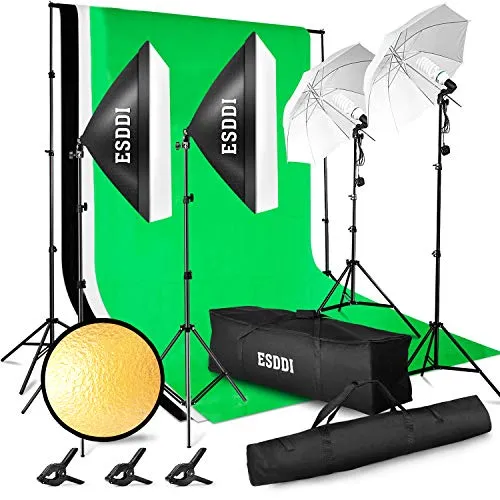 ESDDI Studio Fotografico Kit di Illuminazione 3x2.6M con Sistema di Supporto per Sfondo, 800W 5500K Ombrello, Softbox, Continua Fotografia Kit