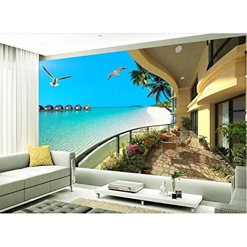 ponana Carta Da Parati Personalizzata 3D Spiaggia Del Mare 3D Relax Resort Murale Camera Da Letto Soggiorno Hotel Ristorante Caffetteria Carta Da Parati Murale-200X140Cm