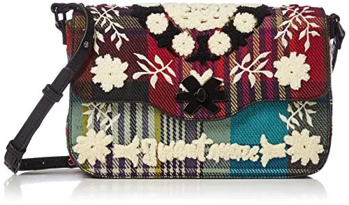 Borse donna a tracolla Desigual Borsetta Tartan Ricamata stile scozzese colori blu verde e Rosso Pochette