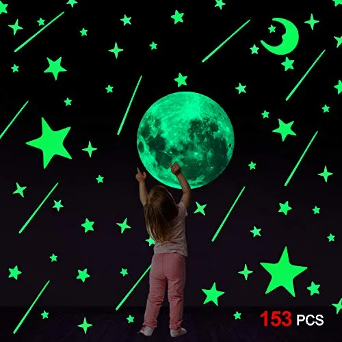 Konsait 206Pcs Luna e Stelle adesive Fluorescenti soffitto Adesivi da Parete Fluorescenti per Decorazione casa Camera dei Bambini