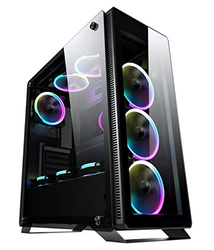 Sahara P35 - Caso di gioco per PC Mid Tower in vetro temperato con 4 x Turbo Pirate 12cm Veri ventilatori RGB, Nero