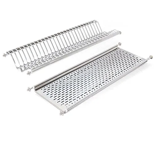 Emuca 8929865 - Scolapiatti pensile per piatti e bicchieri in acciaio inox per mobile di lunghezza 80cm (735mm e 770mm)