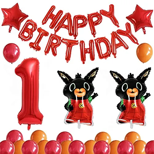 Bing Bunny Party Supplies, Bing Bunny Balloon Set, Bambini 1 anno di compleanno partito palloncino decorazione, coniglio alluminio palloncino numero 1 palloncino in lattice Buon compleanno palloncino