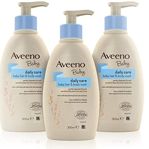 Aveeno Baby Daily Care Hair & Body Wash - Bagnoschiuma shampoo per bambini, 3 x 300 ml