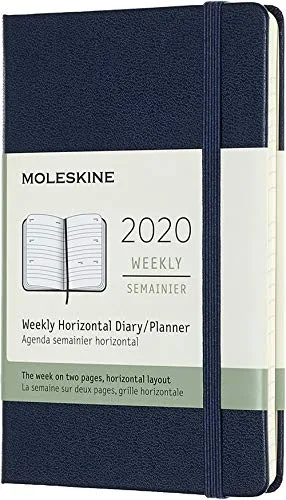 Moleskine 12 Mesi 2020 Agenda Settimanale Orizzontale, Copertina Rigida e Chiusura ad Elastico, Colore Blu Zaffiro, Dimensione Pocket 9 x 14 cm, 144 Pagine