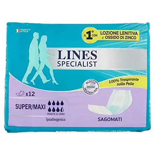 Lines Specialist Assorbenti Sagomati per Incontinenza Uomo e Donna, 12 Pezzi