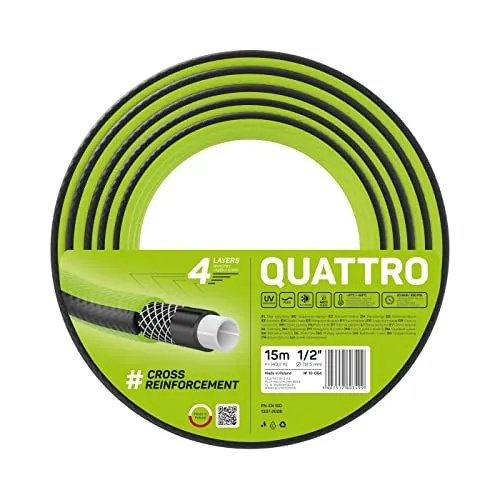 Cellfast QUATTRO Tubo da giardino resistente, leggero a 4 strati, resistente ai raggi UV, tubo in filo, treccia a croce, 20 bar, 1/2" 15 m, 10-064