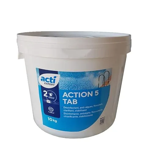 AcquaHOME® ACTI CLORO MULTIAZIONE 5 IN 1 - PASTIGLIE DA 250 GR - FUSTO DA 10 KG - ACTION 5 TAB PER IL MANTENIMENTO DELLA PISCINA - A LENTA DISSOLUZIONE