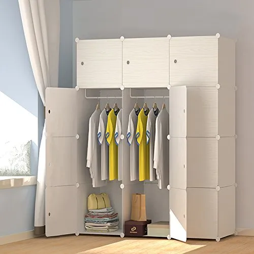 PREMAG Portable plastic wooden wardrobe, modular to save space, cubes organizer(12-Cube)