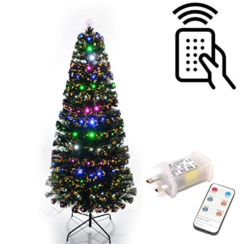 Shatchi Albero di Natale in fibra ottica con luci LED, 60 cm, con telecomando, 8 diversi effetti, Verde, 2 feet, 6052-LED-REMOTE-TREE-2FT