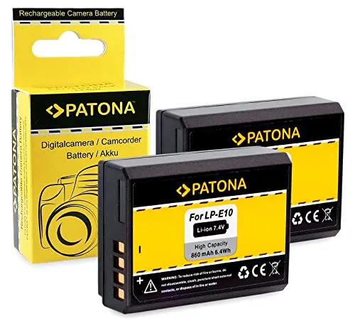 PATONA 2x Batteria LP-E10 Compatibile con Canon EOS 1100D 1200D Rebel T3 T5