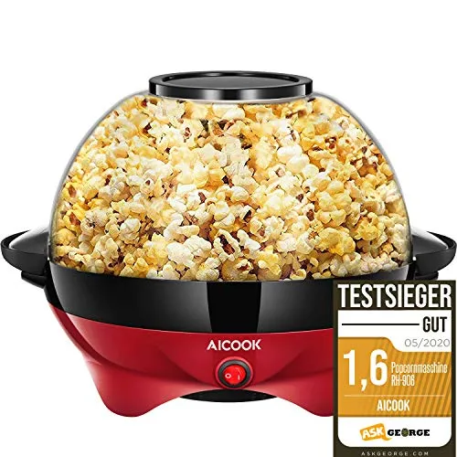 Aicook Macchina Popcorn, 5L Macchina per Popcorn con Rivestimento con Antiaderente, Staccabile, Silenzioso e Rapido, Senza BPA