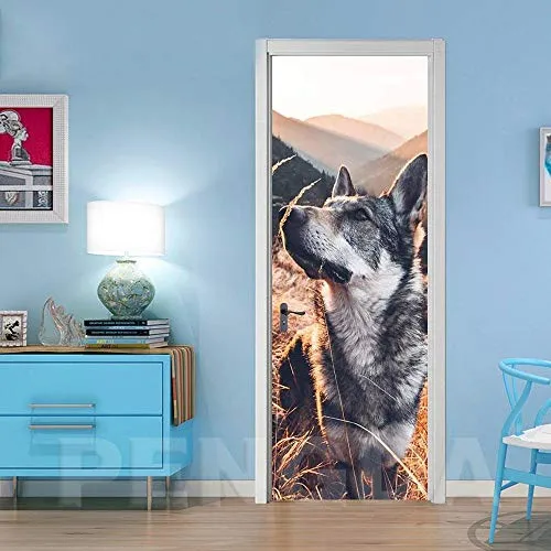 XXXCH Adesivo Per Porte 3D Cane Animale Carino 80X200Cm 3D Porta Murale Poster Adesivi Per Porte 3D In Pvc Adesivo Per Porta, Home Decorazione Pellicola Decorativa Carta Autoadesiva Cameretta