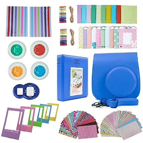 FollowSun 10 in 1 Camera Accessori Set per Fujifilm Instax Mini 9, Mini 8 8+: Custodia/Album/Selfie Lente/Lenti Colorate Filtri/Cornici/Foto Cornice/Adesivi per i Bordi/Gli Angoli (Blu Cobalto)