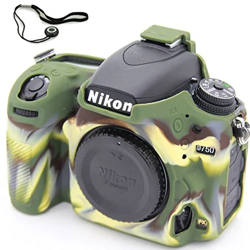 First2savvv XJPT-D750GJ-06G14 corpo pieno misura precisa TPU gomma custodia Silicone per fotocamera per Nikon D750 verde + Corda Anti-perso