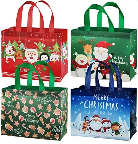 Sacchetti regalo di Natale in tessuto non tessuto di grandi dimensioni, 4 pacchi di borse natalizio riutilizzabili con manici, borse per la spesa natalizie Borsa della spesa per regali Bomboniere